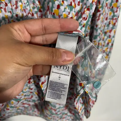 NYDJ Ruffle Neck Long Sleeve Blouse In Canyon Geo Size Large