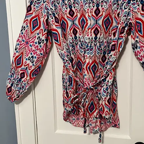 Boden rosie 100% linen tunic top button front multicolor ikat size 10R preppy Red