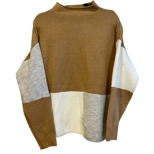 Colorblock Pullover Soft & Cozy Mock Neck Shop Wanna B Large Tan