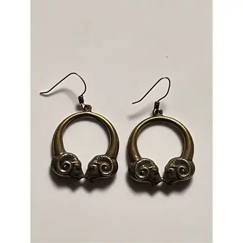 Double Ram Hoop Dangle Earrings Vintage Women Designer Jewelry Gold