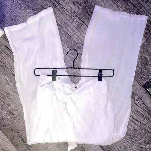 I.N. San Francisco Wide Leg Pants Small White Bow Cropped Flowy Casual BOHO linen