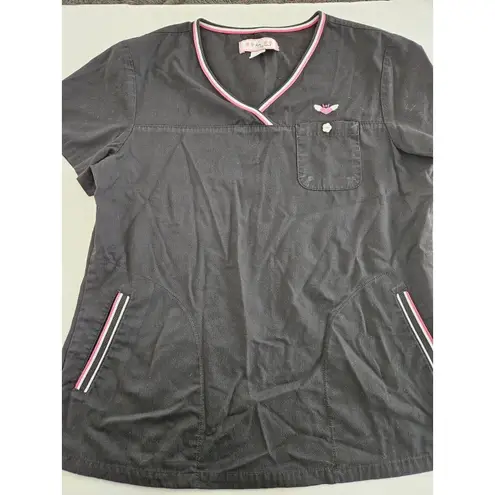 Koi By Kathy Peterson Black, White, And Pink Scrub Top Size M Black Size M