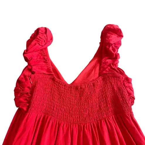 Jason Wu Red Sleeveless Tiered Maxi Dress Linen Blend Party Size Small Women's