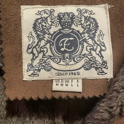 Esprit Vintage Penny Lane Coat Brown Faux Suede Hooded Small