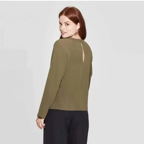 Prologue NWT Olive Green Twist-Front V-Neck Blouse Top New