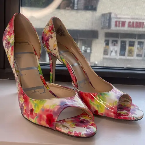 Elle Vibrant Floral Dorsay Peep-Toe Heels