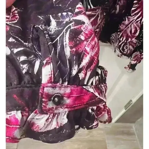 Karl Lagerfeld Purple Floral Long Sleeve Blouse Ruffles Size XL Key Hole