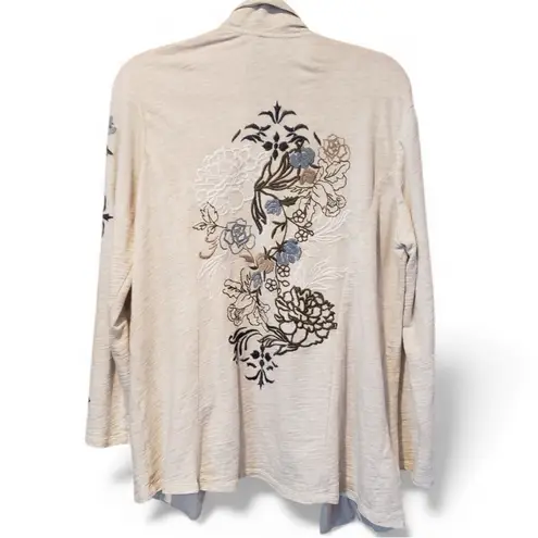 CHICO'S Floral Embroidered Cream Cardigan Size 2 which equals to a LG Black