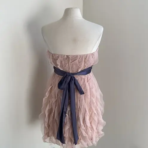 JUMP GIRL Strapless Ruffle Mini Dress Womens Sz 6 Blush Pink Grey Sash Fairy