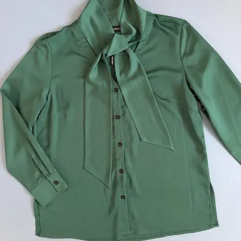 Ming Wang NWT Button Down Emerald Green Tie Long Sleeve Blouse
