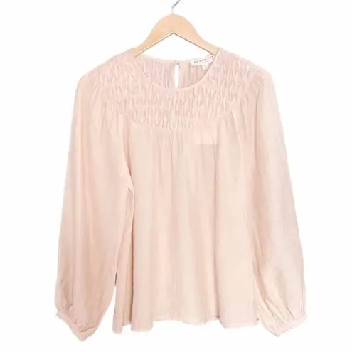 Downeast NWT Pleated Yoke Long Sleeve Blouse Light Beige Blush Size Small NEW