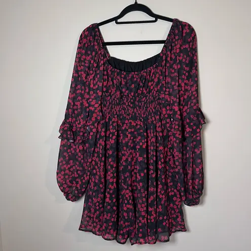 Hutch Anthropologie NEW Ruffle Puff Sleeve Flounce Smocked Romper Black Red S