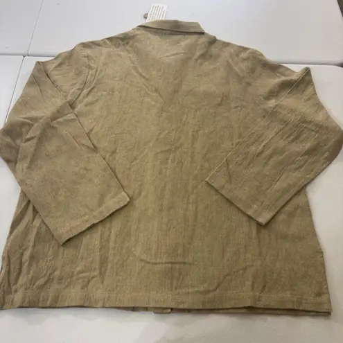 New 20 Hueys Linen Blend Embroidered Palm Tree Casual Button Up Shirt Top XLG Tan Size XL - Image 7