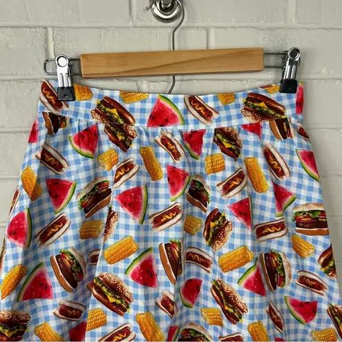 Retrolicious Picnic Summer Barbecue Retro Mod Printed Skirt Size S Blue