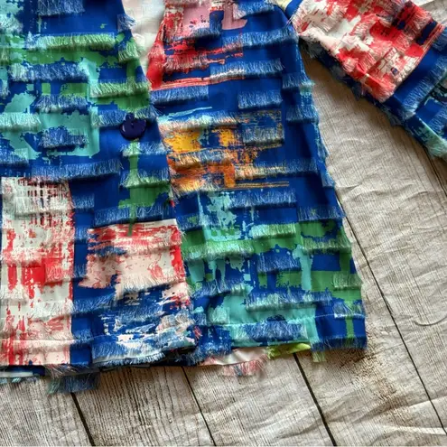 ALI MILES Lightweight Jacket Fringe Colorful Blue Green Pink Size Petite Small