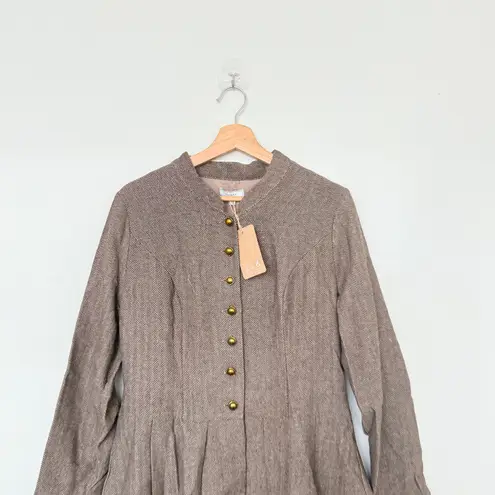 Rihoas Brown Button Pleated Mini Dress Size M