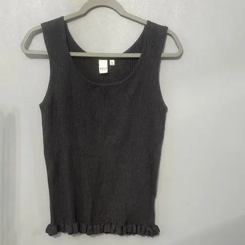 Vila Milano Black Ribbed Tank Top with Ruffle Hem