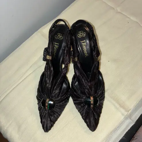 J Renee Womens 6.5M Carina Black Ruched Rhinestone Slingback Pumps Formal Party Size 6.5