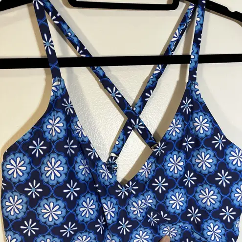 Draper James NEW Draper James Crossover Nassau Navy Blue Multi One Piece Swimsuit XL UPF 50