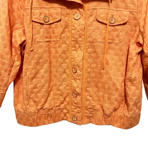 Laura Ashley Women Jacket L Orange Textured Dot Button Front 3/4 Sleeve Casual