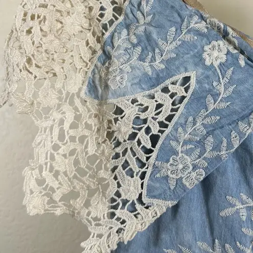 Just Me Festival Cottagecore Boho Western Lace Off Shoulder Feminine Romper Embroidered