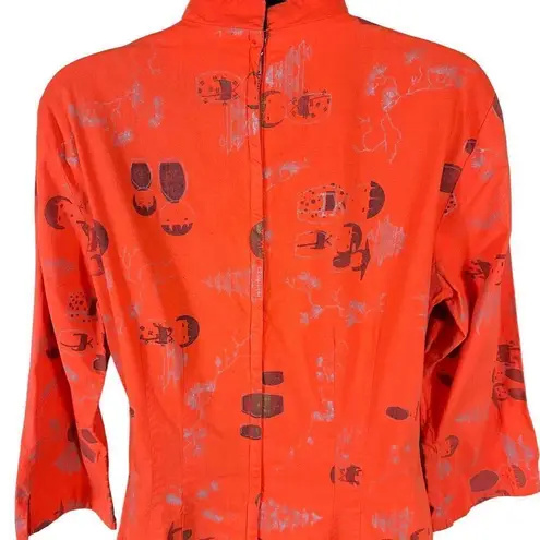 Vintage Japanese Handmade Art Deco Cotton Kimono Dress Size S Orange