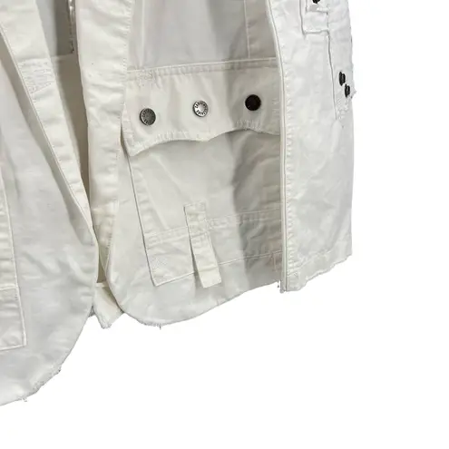 Zadig & Voltaire Very Grunge Jacket White Open Front Distressed Patches Sz 36/S