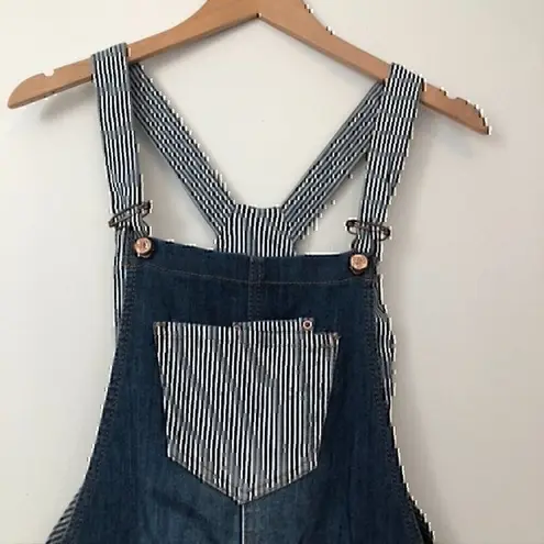 American Rag  JUNIORS Paneled Denim Short Overalls Shortalls Railroad Stripe 3