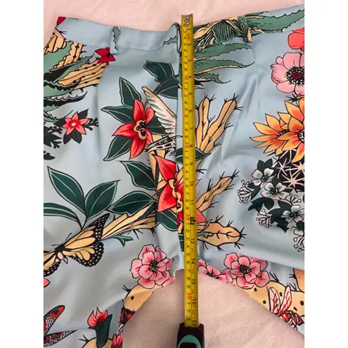 Floral Print Wide Leg Pants High Waist Bohemian Style Trousers L Blue Size L