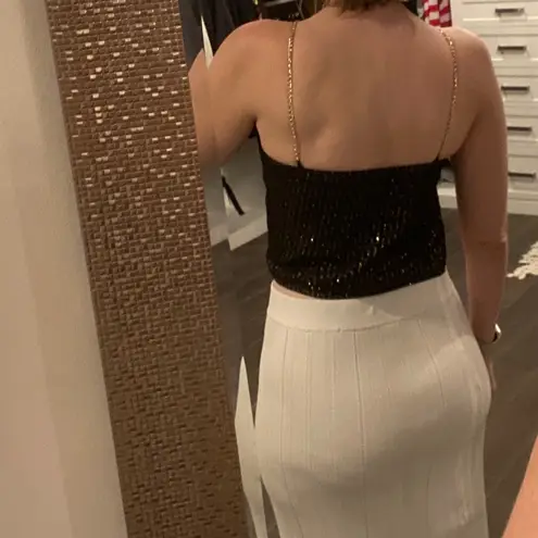 Black & Gold Chain Metallic Greek Key Print High Neck Halter Tank Crop Top XXS