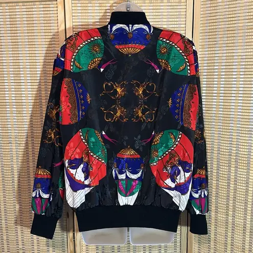 Linda Collection Late 80s Early 90s Black Scarf Print Windbreaker Jacket Large