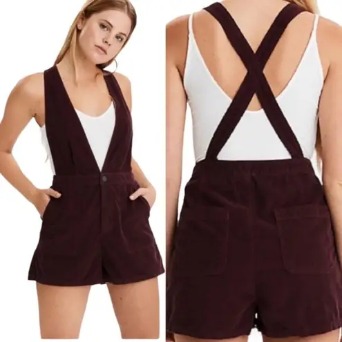 American Eagle  • burgundy corduroy overall shorts romper shortalls maroon romper