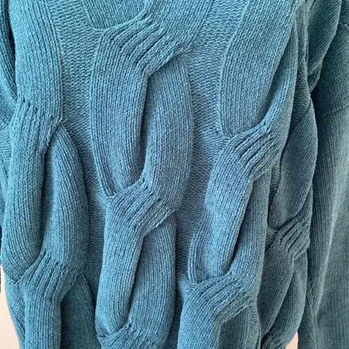 J. Jill Size M Chenille Teal Peacock Chunky Cable Knit Sweater Pullover Knit Top Green Size M