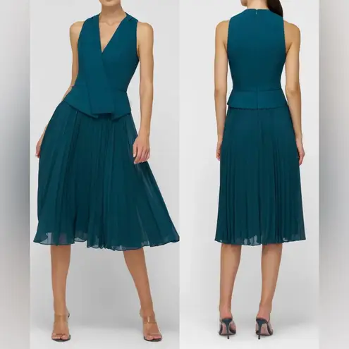 Kay Unger NWOT Orella Pleated vest Midi Ink Teal Dress sz 4