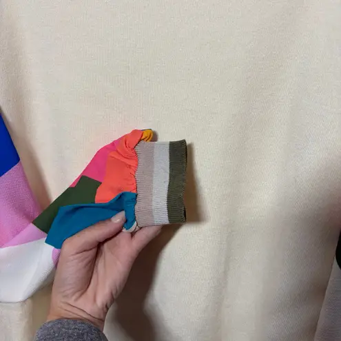 Fate Sweater Women 3XL Cream Plus Size Patterned Sleeves Crew Neck Ribbed Office