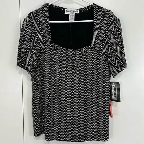 New Ronnie Nicole 1X Black, Silver Holographic Glitter Square Neck Formal Top