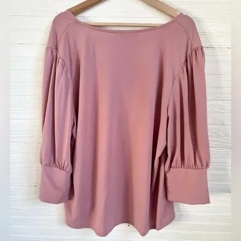 Adrienne Vittadini Plus Size 3X Pink Mauve Blouse 3/4 Sleeve Embroidered