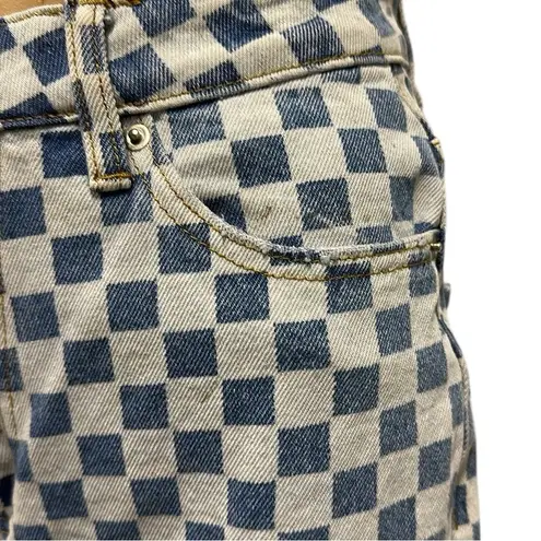 Tiger Mist  Wide Leg High Waist Blue White Checkered 4 Pocket Denim Jeans Small