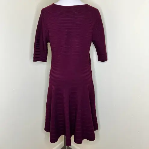 Ivanka Trump Sweater Dress LARGE Burgundy Ribbed Knit A-Line Fit & Flare Midi