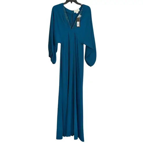 Sachin + Babi Womens Size 6 Teal Gabby V Neck Long Sleeve Beaded Maxi Gown NWT