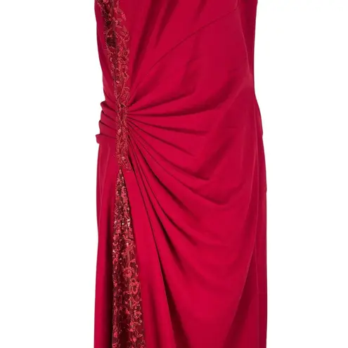 Tadashi Shoji One Shoulder Lace Insert Gown Geranium Red Size 12