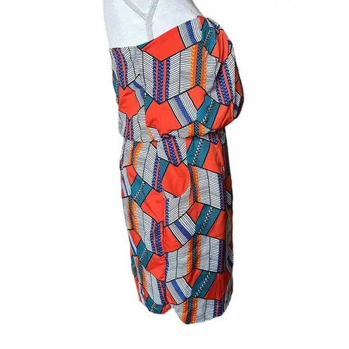 City Triangles  Geometric Print Elastic Waist Blouson Strapless Dress w/Pockets M