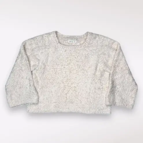 Em & Elle Textured Fuzzy Cream Eyelash Knit Pullover Sweater Small