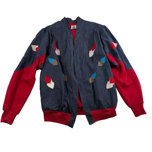 Handmade Vtg L Large Sweatshirt Jean Jacket Southwest Embroidered Denim Native