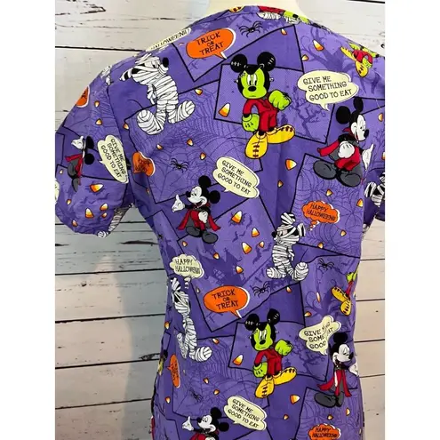 Disney  Scrub Top XS Halloween Trick or Treat Nursing Mickey Mouse Extra Small