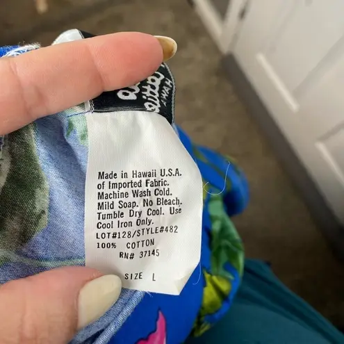 HILO HATTIE Vintage 80s Blue Hawaiian Print Midi Dress Size Large