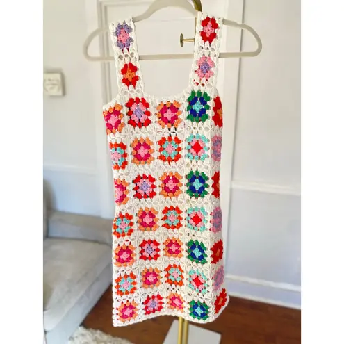Beach Riot Crochet The James Mini Dress Colorful Retro Revival Festival Granny M White Size M