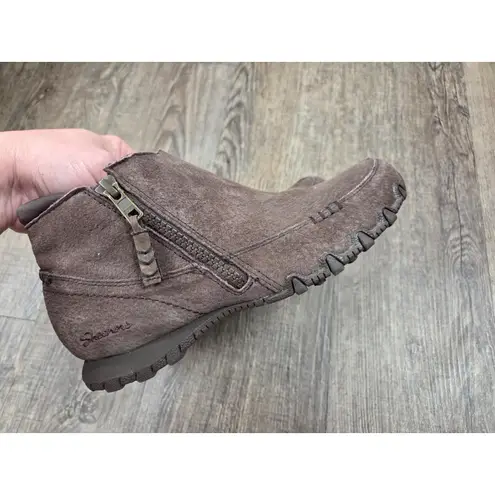 Skechers  Bikers-Zippiest-Moc-Toe Outside Zip Bootie Ankle Boots Shoes Brown 7