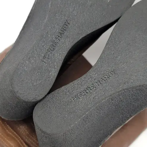 Pierre Hardy Brown Leather Knee High Pull On Tall Wedge Platform Boots Size 38