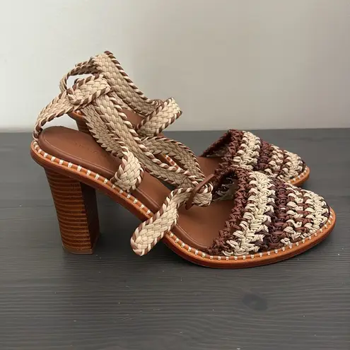 Ulla Johnson RARE Deia High Block Heel Sandal Woven Ankle Strap Natural EU40